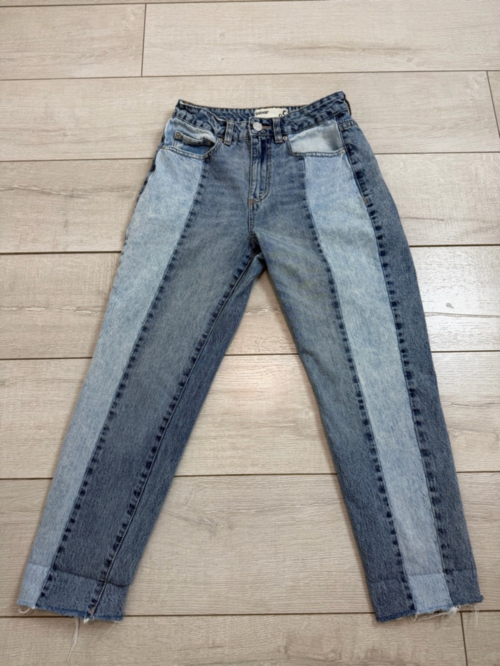 Garage Patchwork Straight Leg Jeans Size S Two Tone Denim High Rise